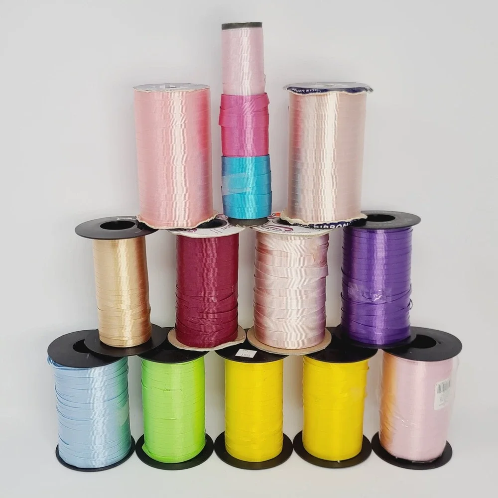 Lot of 12 Assorted Curling Ribbon Spools Multi-Color Craft Gift Wrap Balloon Tie